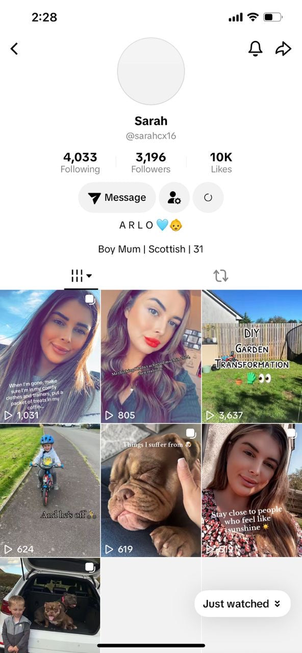 TikTok account 3k followers